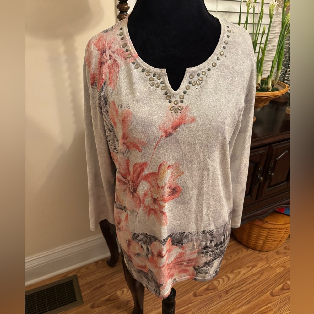 Alfred Dunner 3/4th Sleeve Light Sweater